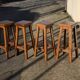 4 Bar Stools, Brutalist Solid Wood Vintage
