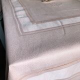 Old damsed tablecloth in linen and silk coral