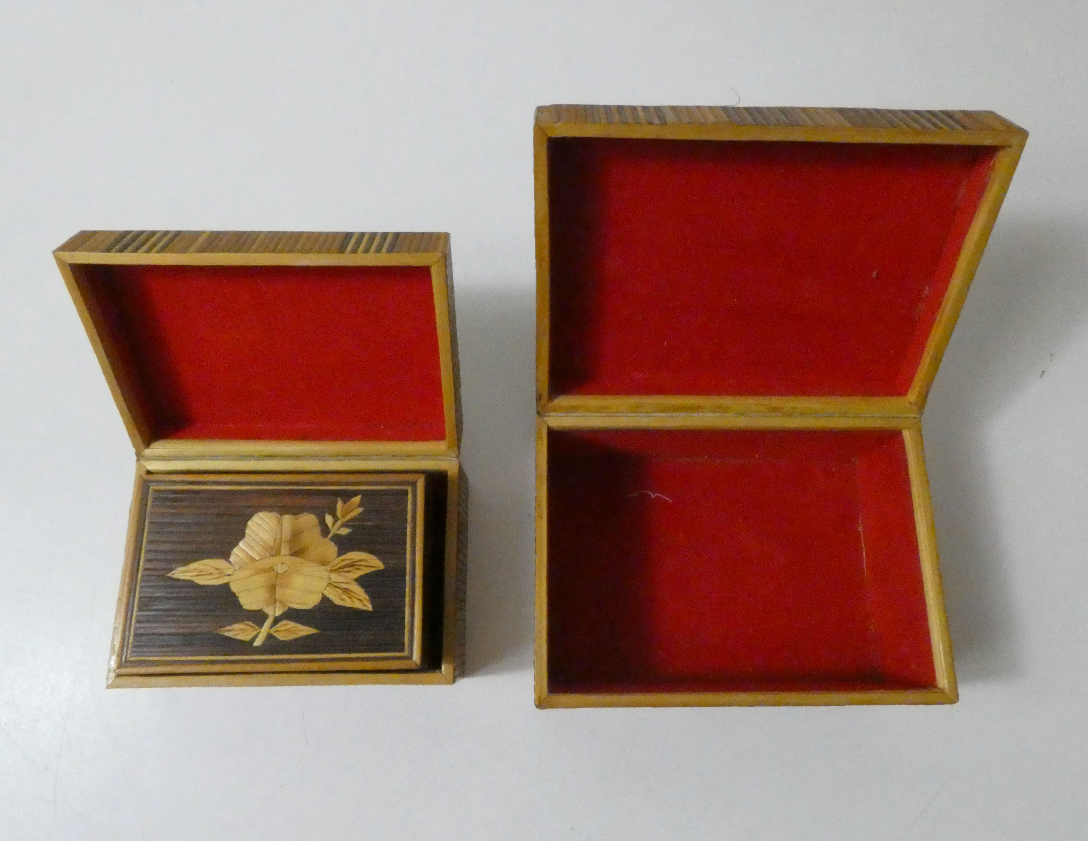 Old trundle boxes in straw marquetry