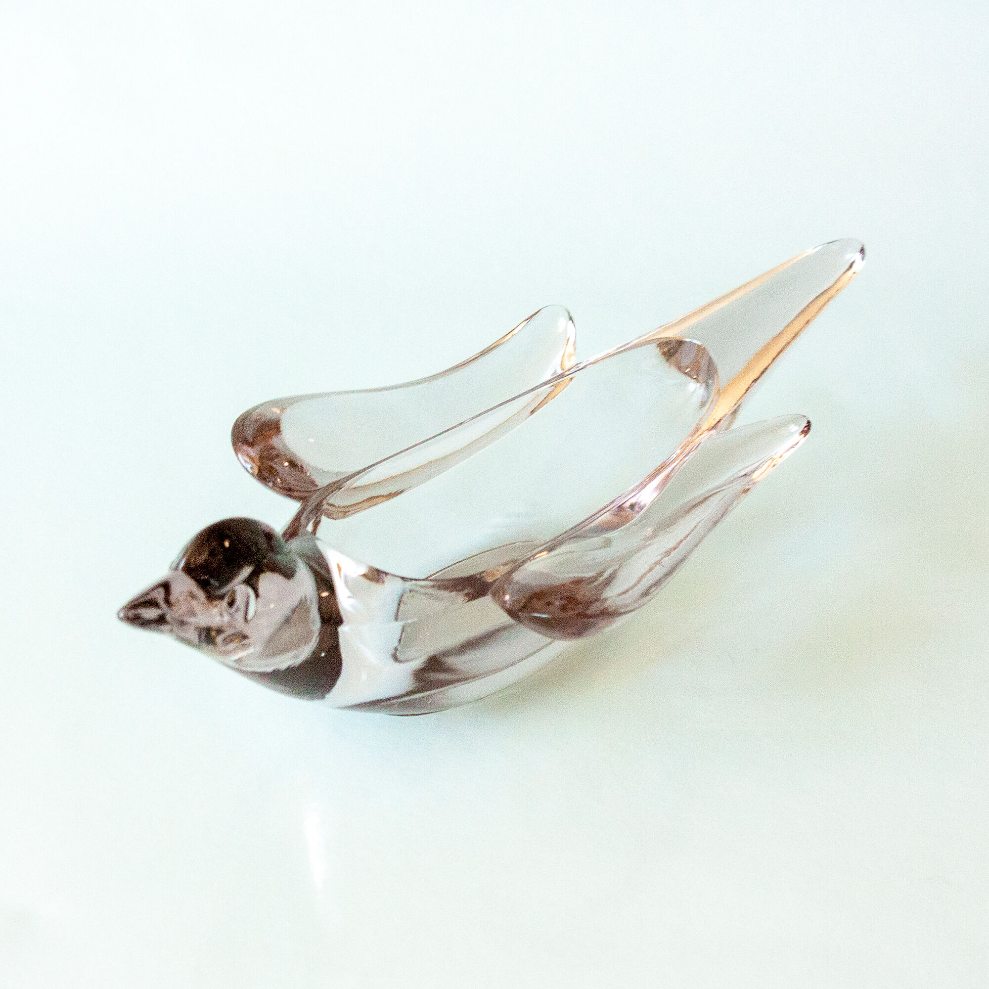 French vintage art glass bird dish bowl art vannes crystal clear