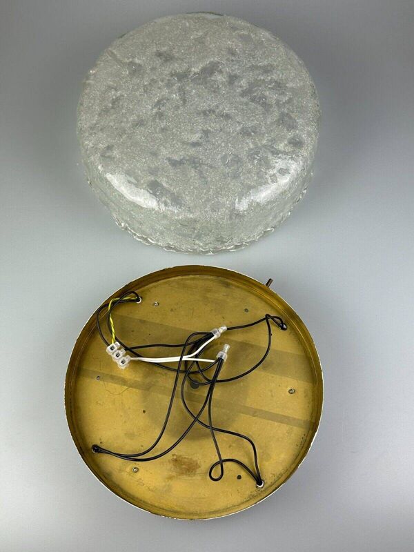 60s 70s ceiling lamp Plafoniere Flush Mount Ice Glass Hillebrand Germany