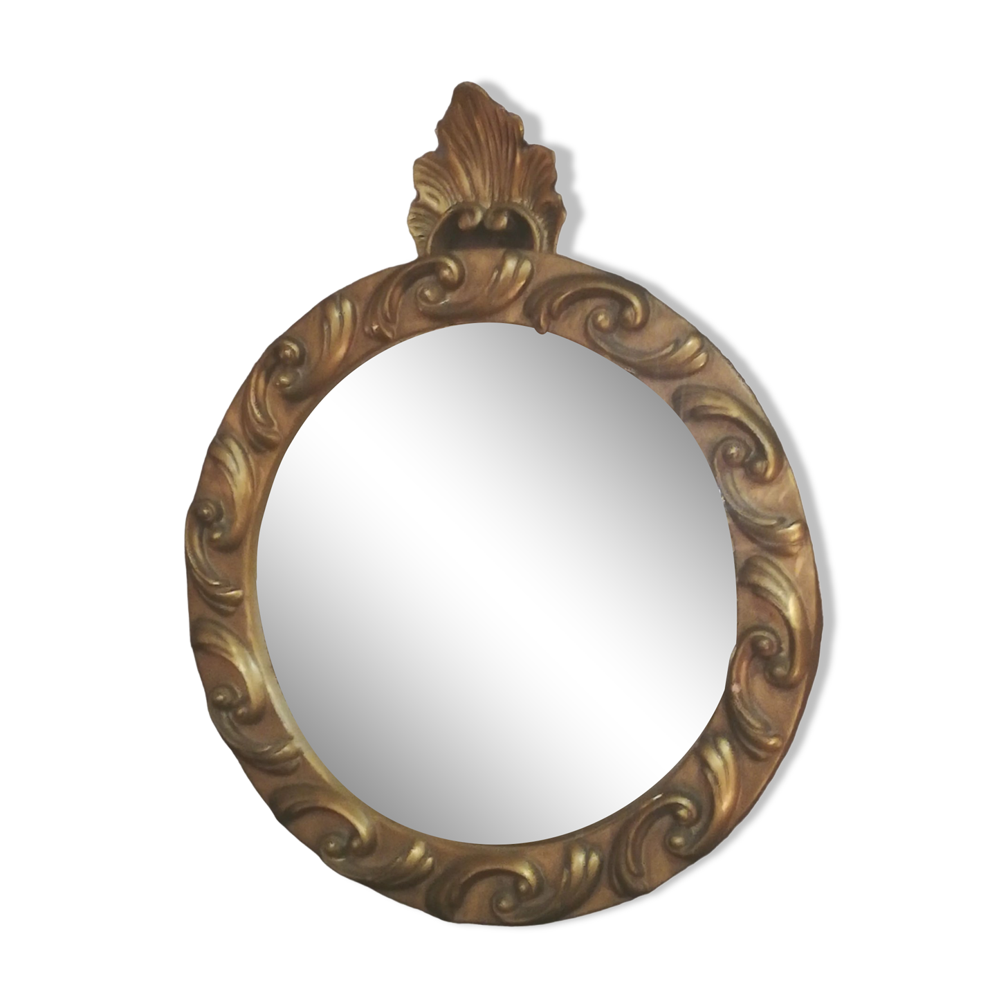 Witch mirror in gilded resin 60s