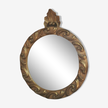 Miroir sorcière en résine doré années 60