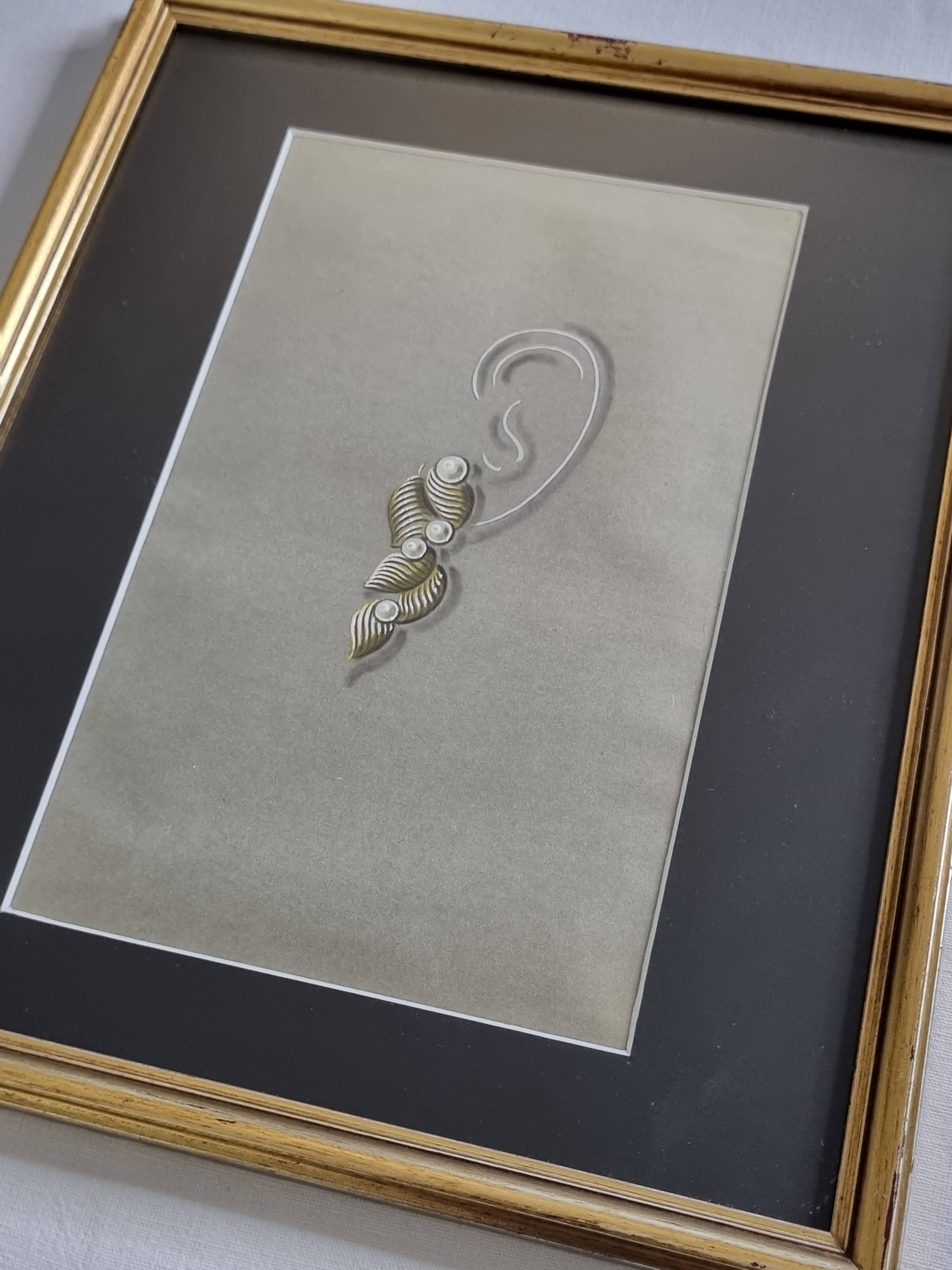 Original gouache from the 1930s, prototype of a unique jewel, New York jeweler, 24 x 28 cm