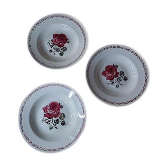 Assiettes Creuses Badonviller fleur rouge