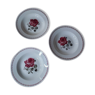 Plates Creuses Badonviller Fleur Rouge Lot of 3 old dp 112141