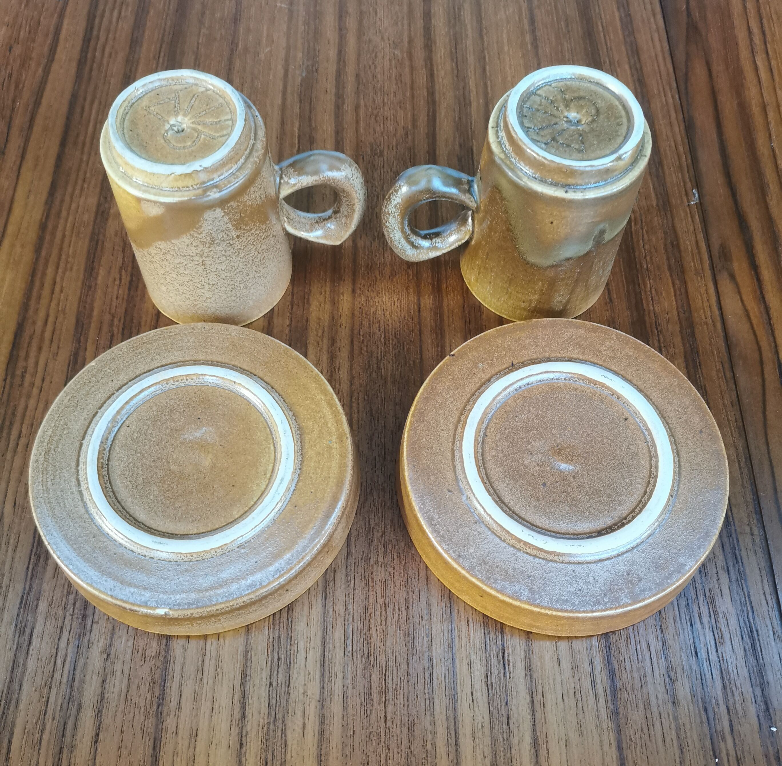 Duo of vintage stoneware cups