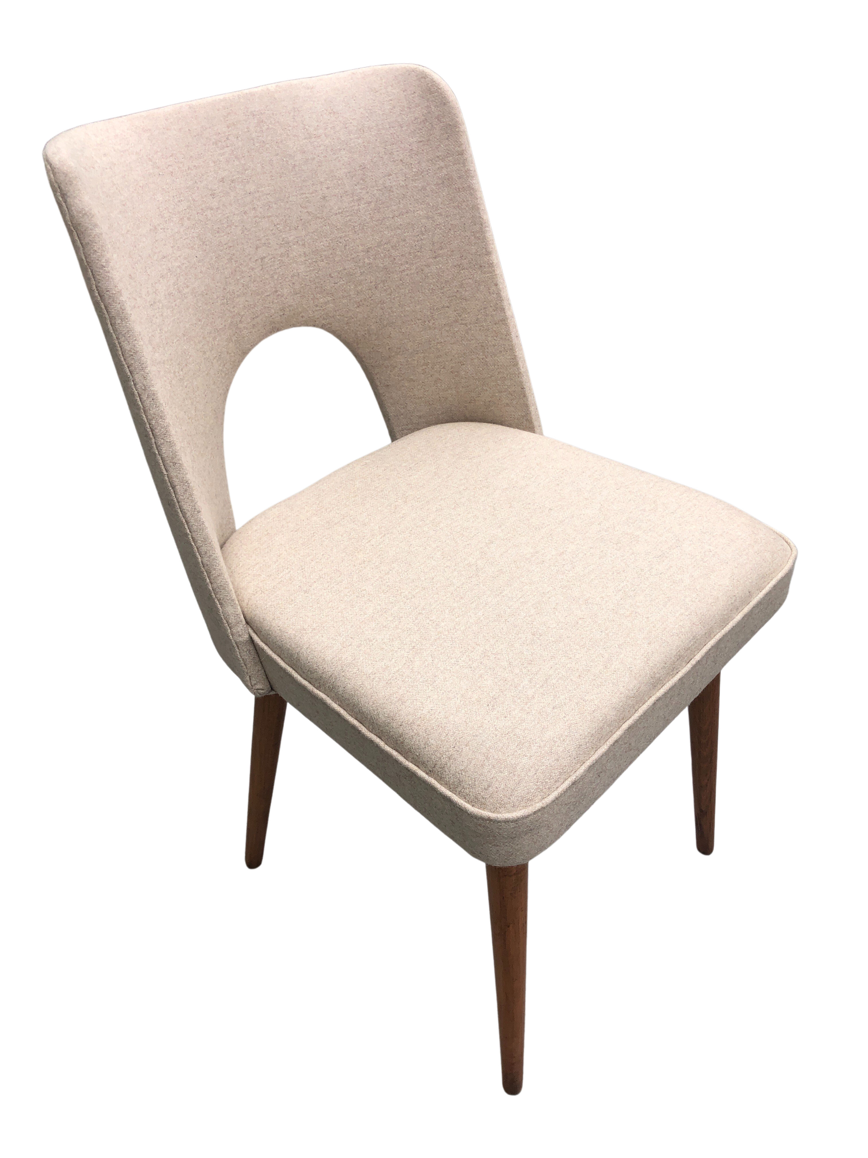 Beige Wool Shell Dining Chair by Lesniewski for Słupskie Fabryki Mebli, 1962