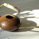 Copper watering can with handle made of bamboo and spout made of brass, vintage