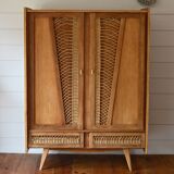 Wood and rattan wardrobe