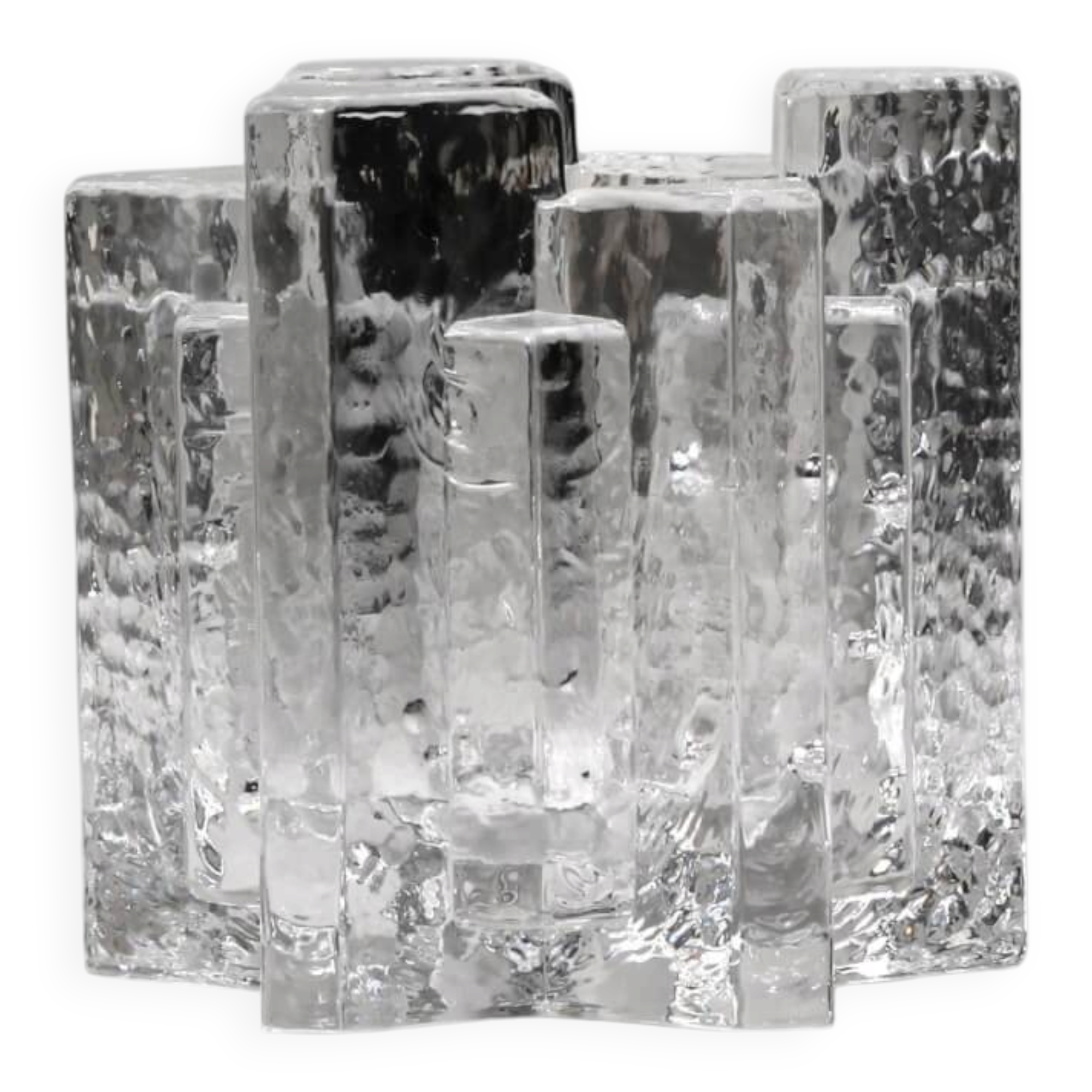 Brutalist Swedish Crystal Glass Candle Holder