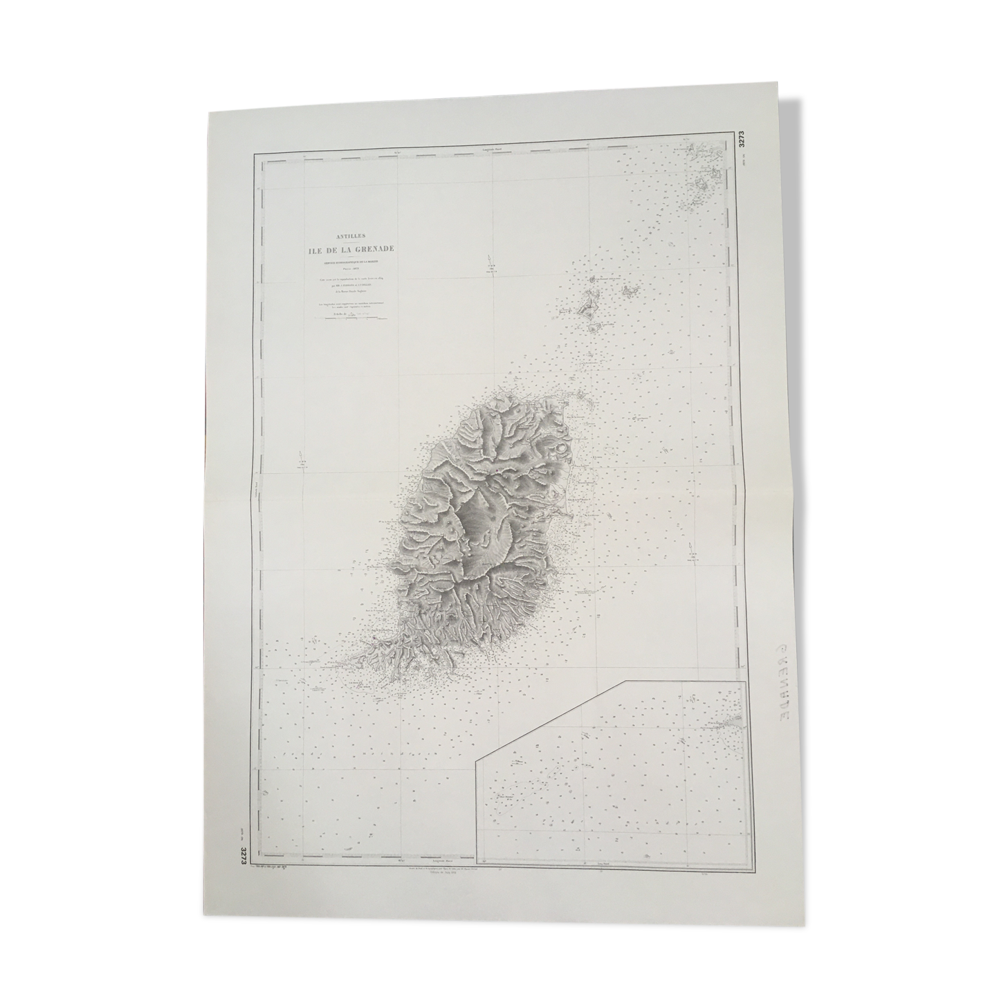 Ancient marine map of the island of Granada (Antilles)