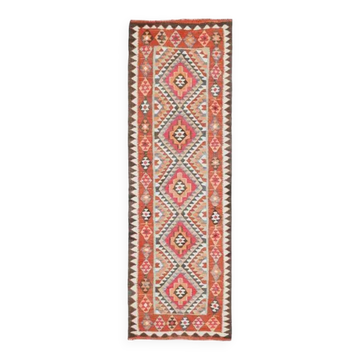 1970s vintage Turkish hand-knotted wool cotton brown runner rug 90x286
