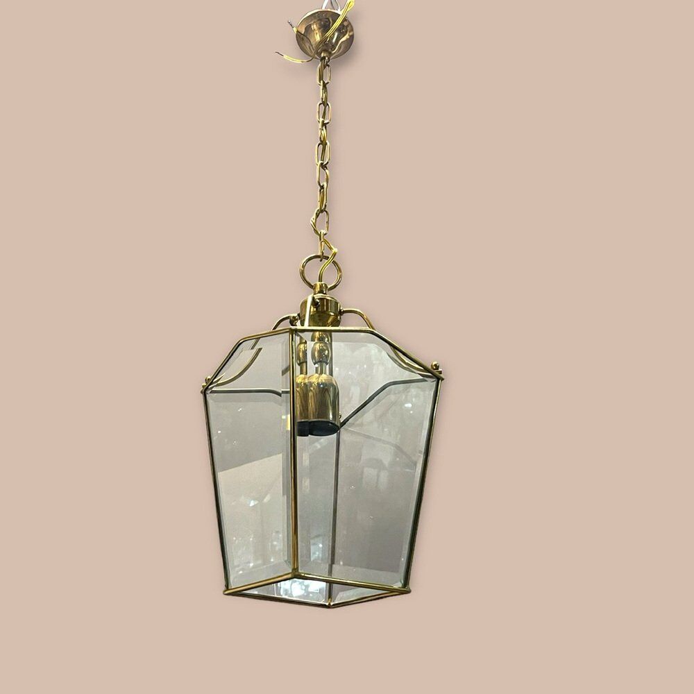 Vintage brass and glass light pendant , 1960s