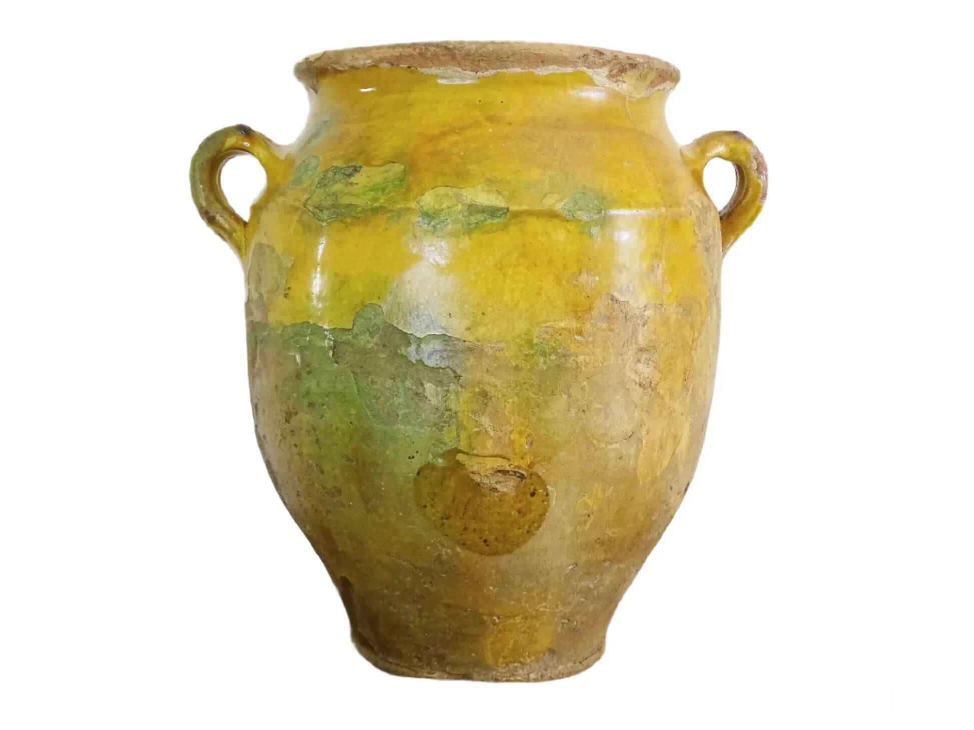 Grand pot à confit ancien français à glaçure jaune