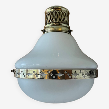 1920s pendant light in opaline glass and brass