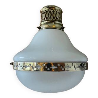 1920s pendant light in opaline glass and brass