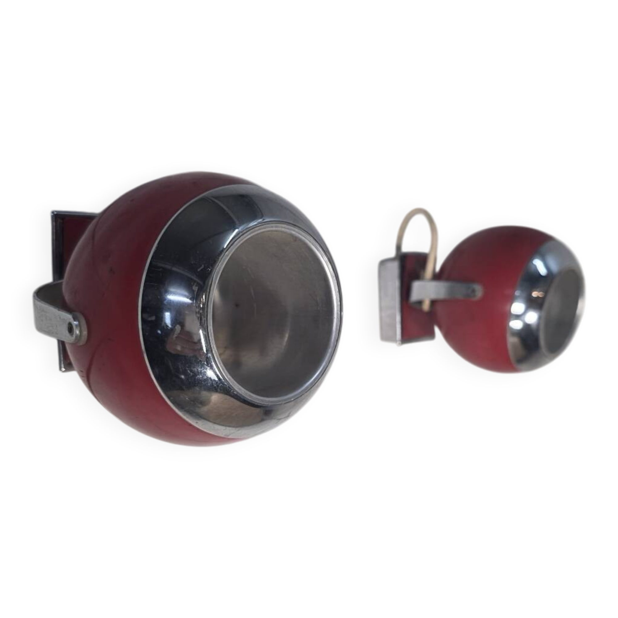 Pair of vintage chrome metal eyeball wall lights from the 70s
