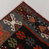 6x15 Wine Red & Green Vintage Kilim Rug, 198x468Cm