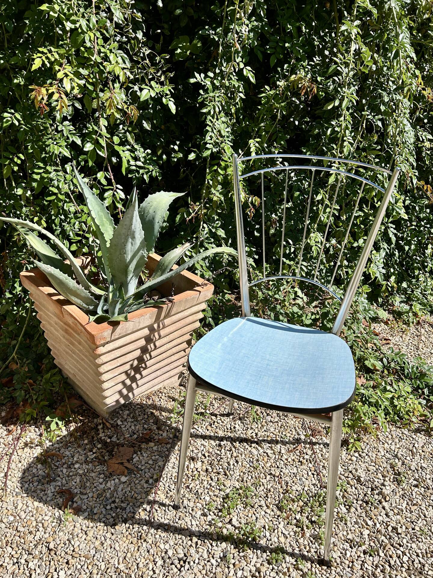 Chrome chair with blue Formica
