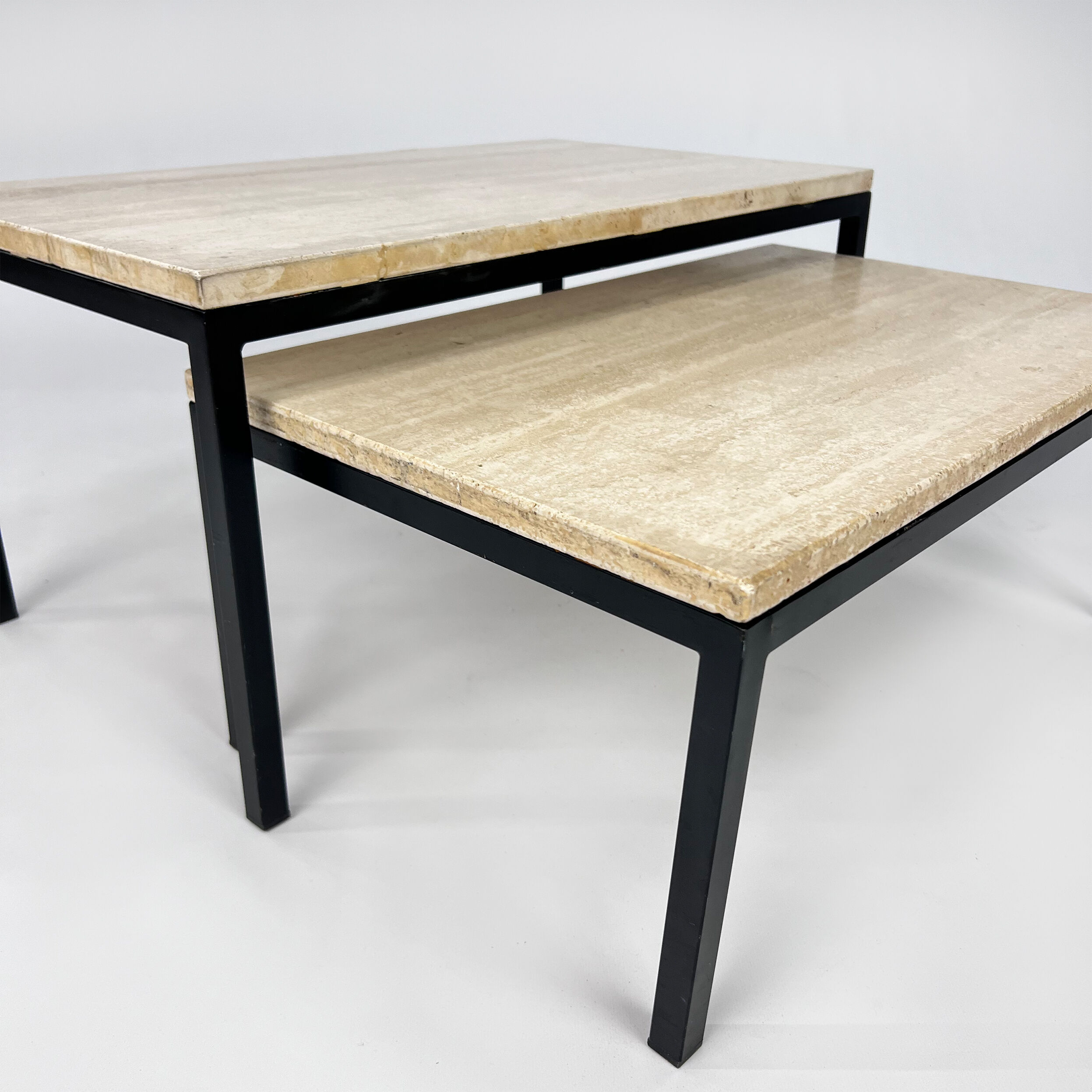 Set of 2 mid century travertine and steel coffee tables, 1960s