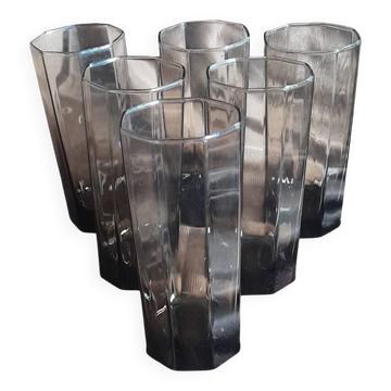 Set of 6 Arcoroc Luminarc Octime smoked black glasses
