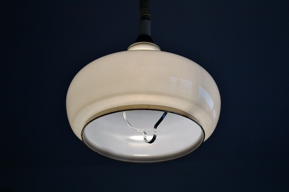 White opaline hanging lamp from the 1960s