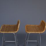 Chromed steel and rattan bar stools from Rohé Noordwolde, 1960s, Set of 2