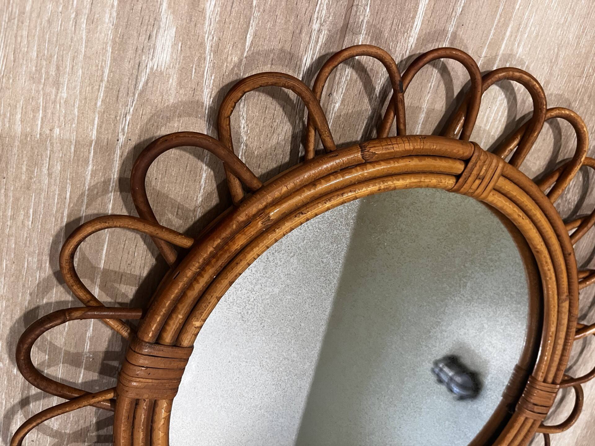 Antique rattan mirror