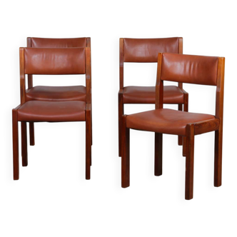 Set of 4 solid elm chairs produced by Self, 1970
