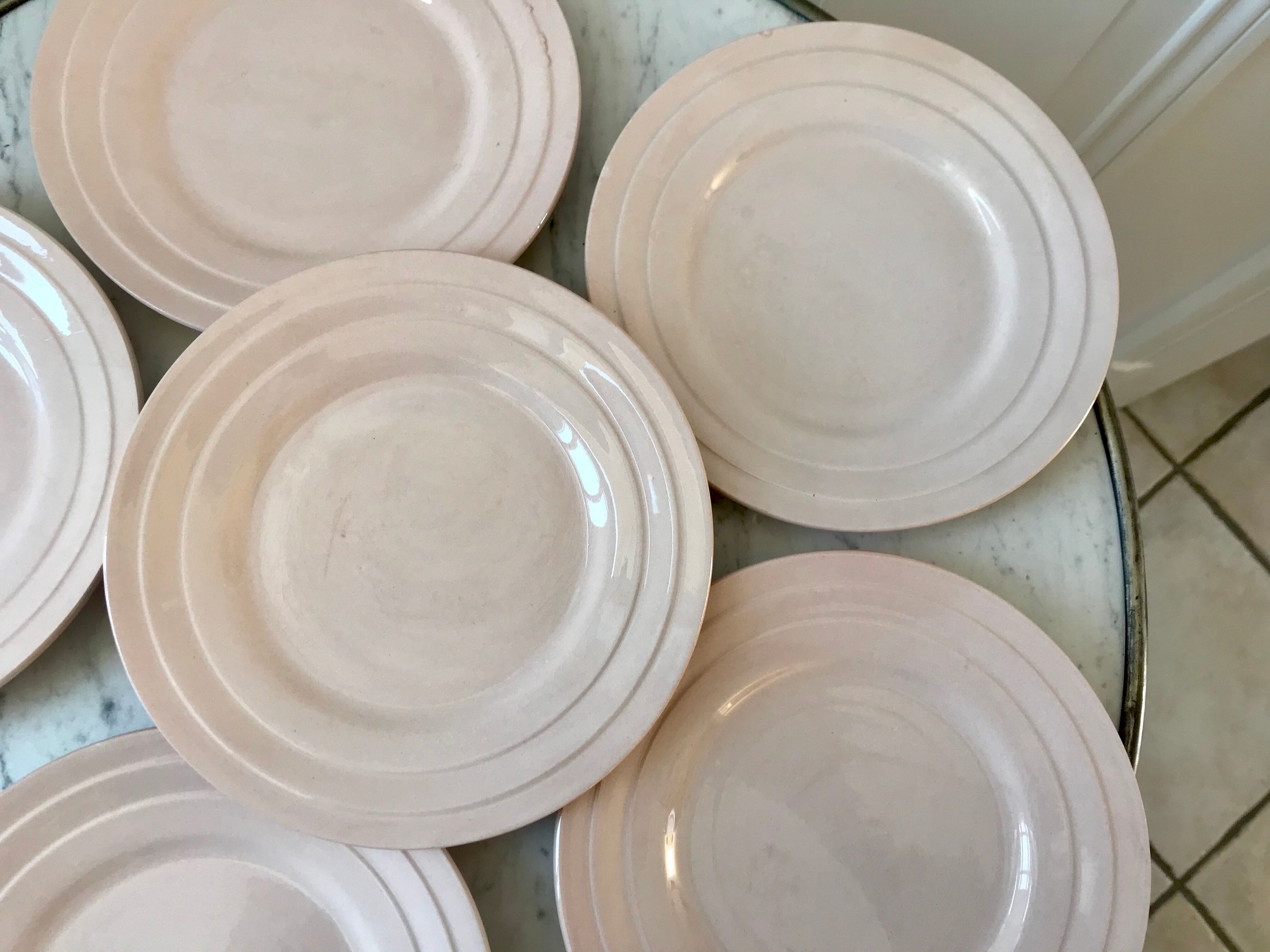 Lot de 6 assiettes à dessert rose poudré Céranord Saint-Amand années 30-40
