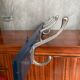 Old blue wood wall coat rack + 4 vintage aluminum hooks