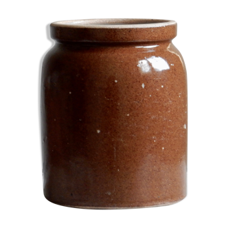 Brown enamelled sandstone pot stamped Turnau Paris made in France / Old conservation jar