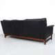 Danish design black leather and teak 3 seater sofa, 1960s