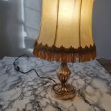 Brass lamp with vintage mother-of-pearl lampshade