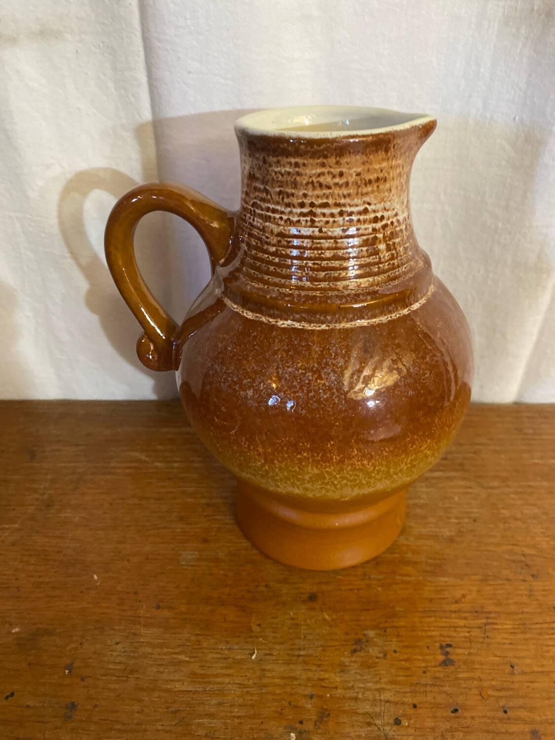 Antique strehla ceramic pitcher brown beige white interior vintage