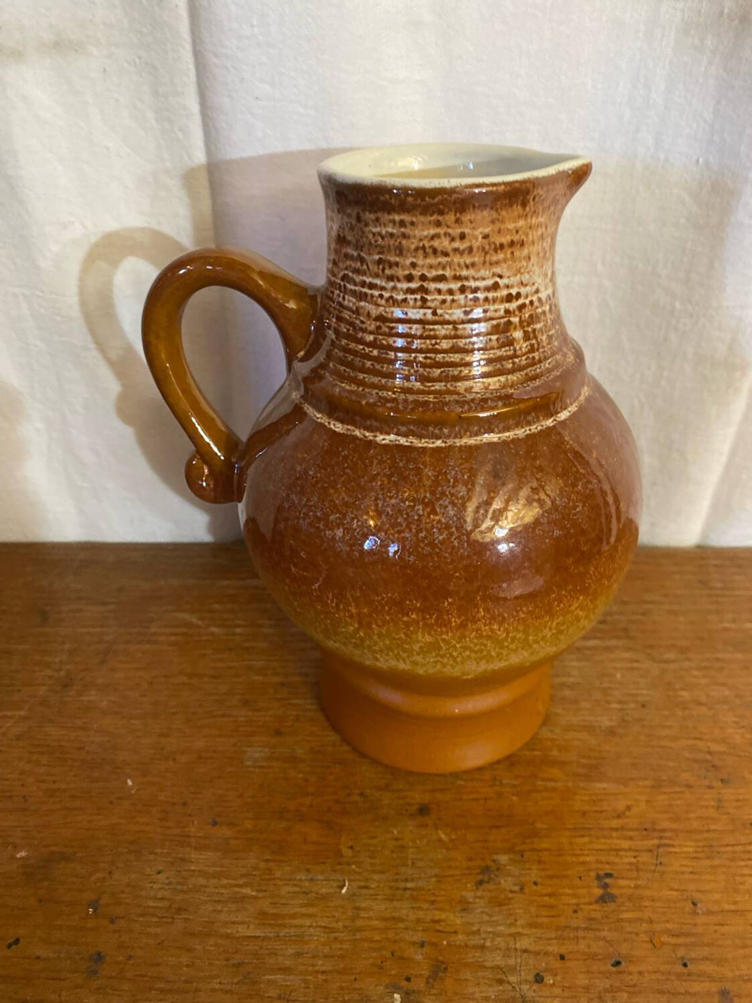Antique strehla ceramic pitcher brown beige white interior vintage