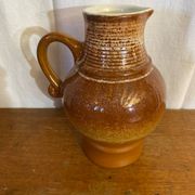Antique strehla ceramic pitcher brown beige white interior vintage