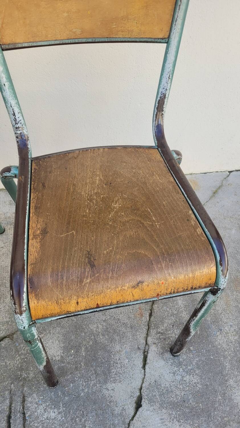 Pair of vintage Mullca metal school chairs 1950s