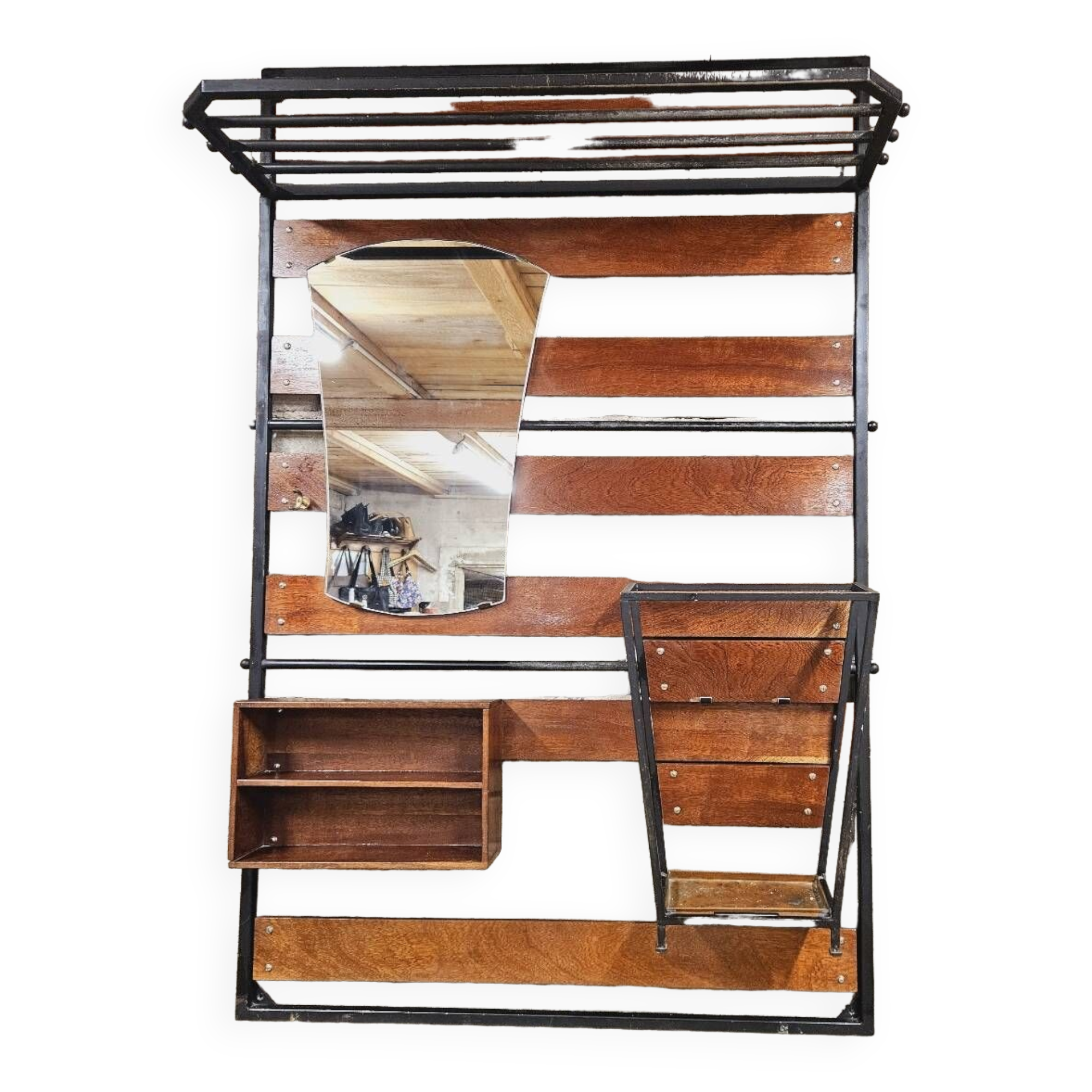 Coat rack, Scandinavian wall-mounted cloakroom in teak year 1970