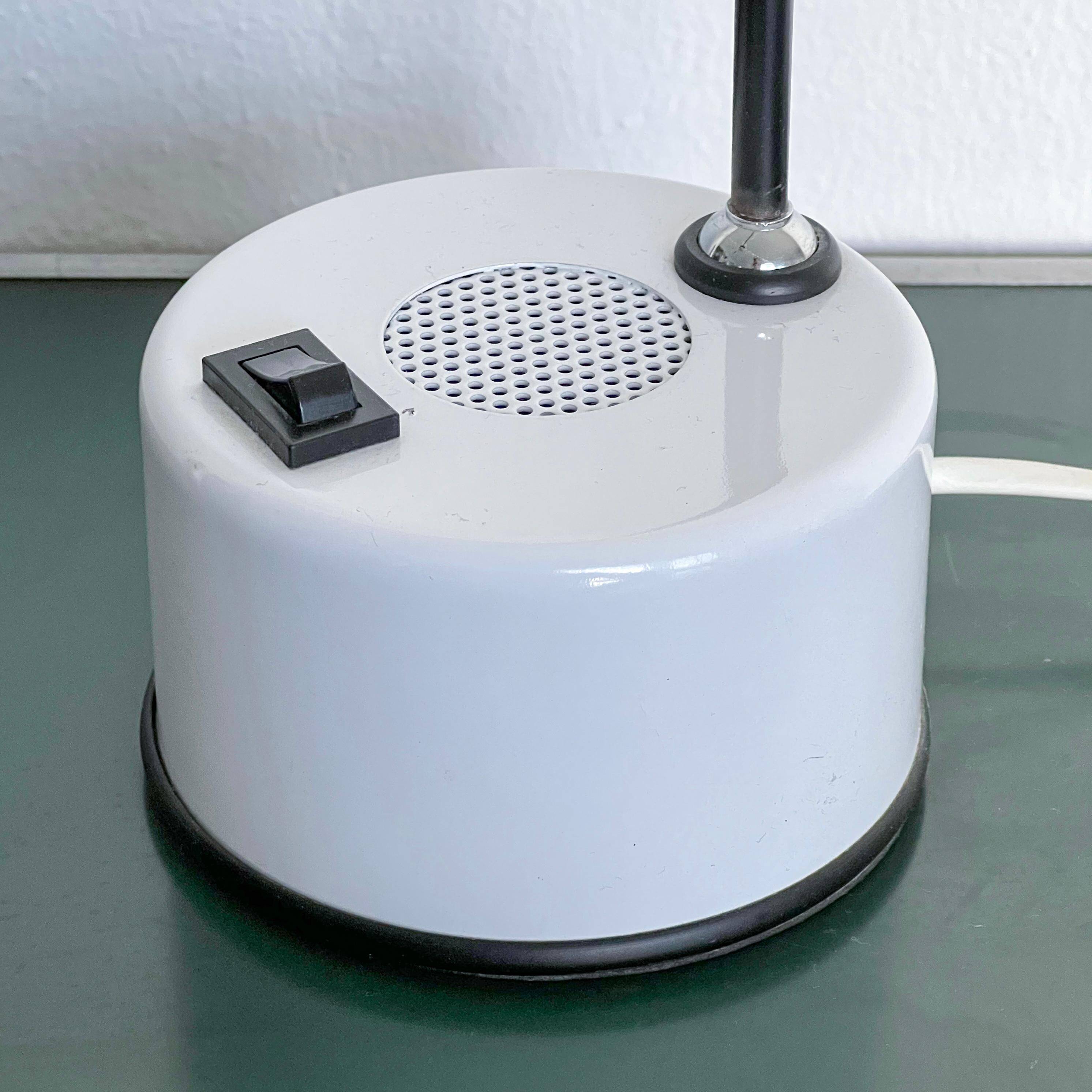 Vintage Italian Memphis Era Desk Lamp in White Perforated Metal, Orientable Arm
