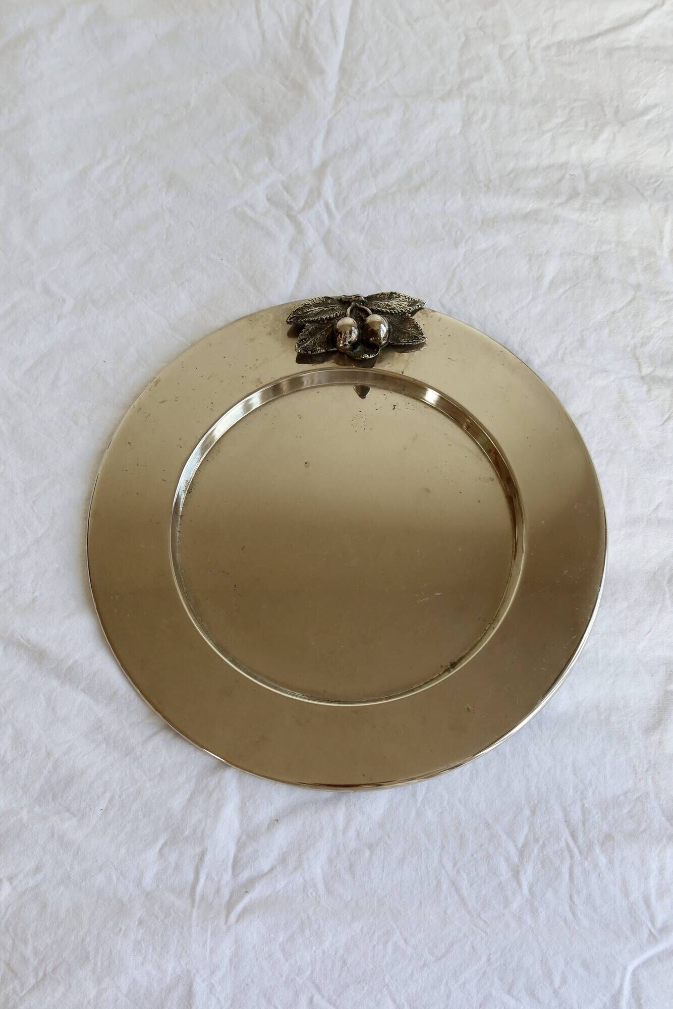 Vintage silver-plated round serving tray cherries