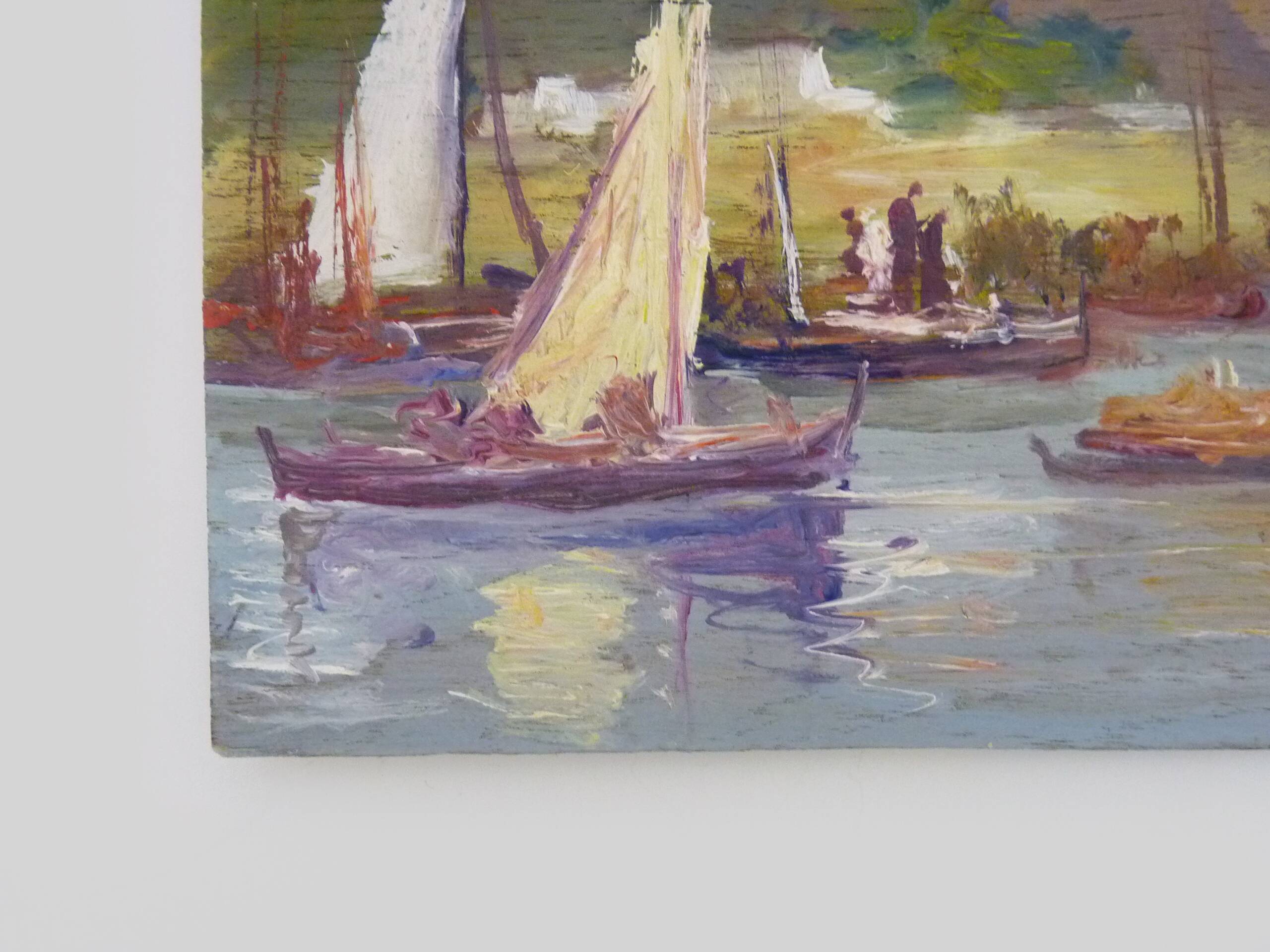 Oil on wood by Riccardo Capone fishermen Italy 50s 60s