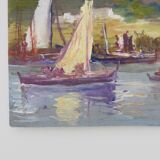 Huile sur bois de Riccardo Capone pêcheurs Italie Années 50 60