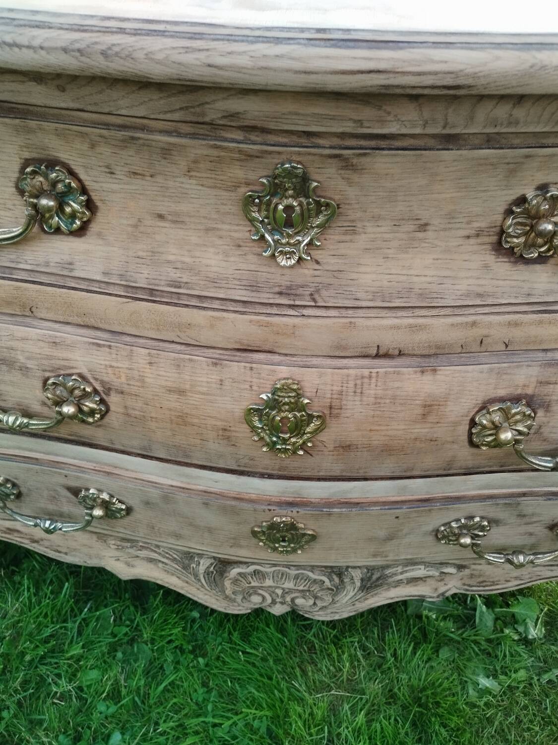 Antique Louis XVI style chest of drawers with wooden top
