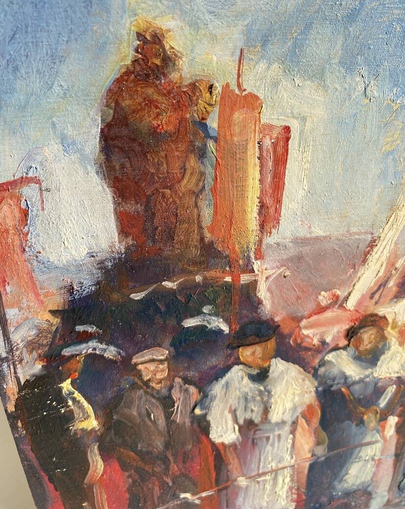 Oil on wood under glass; Italy 1960s