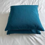 Paire de coussins velours turquoise