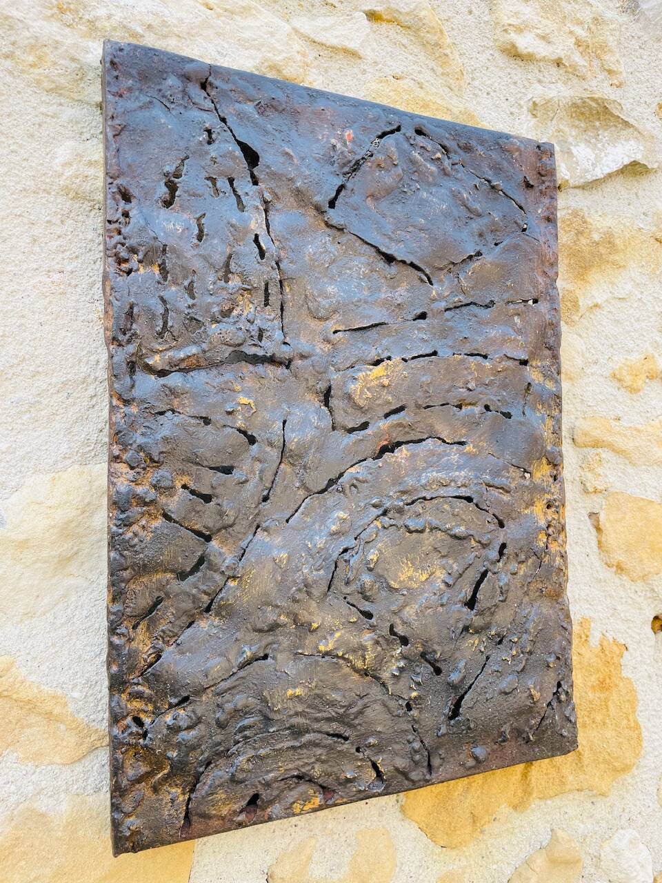 Set of three brutalist wall sculptures, by Irv Bramberg, vintage