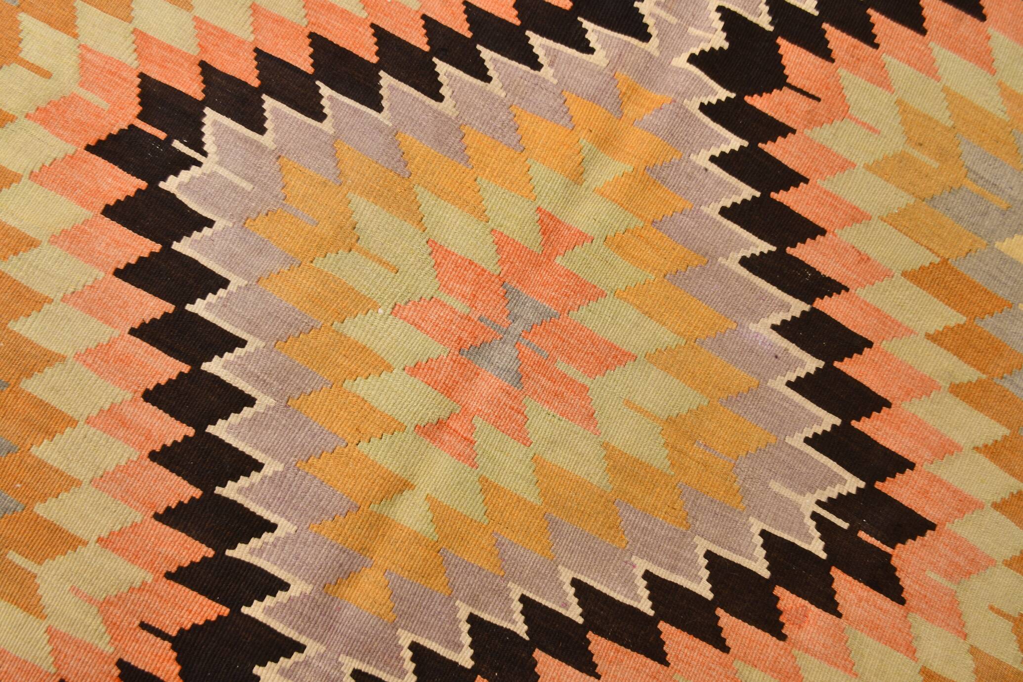 180x218Cm Geometric Style Kilim Rug, 6x7 Rugged Carpet