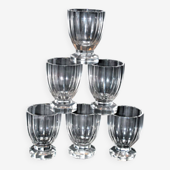 Série de 6 verres gobelets alcool art deco en cristal taillé de baccarat polygonal 10 côtes